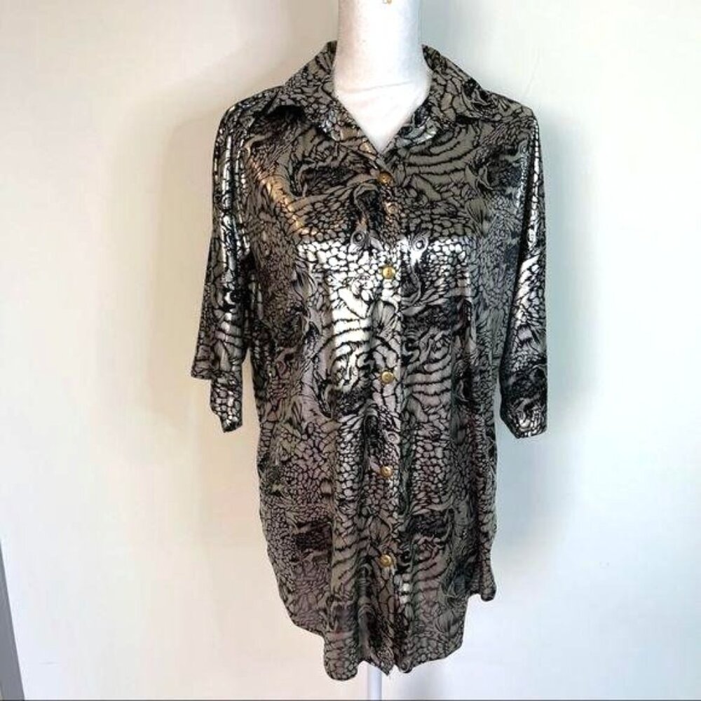 Fourteenth Place Vintage Womens Top Size Medium Black Silver Tiger Print - Picture 10 of 12